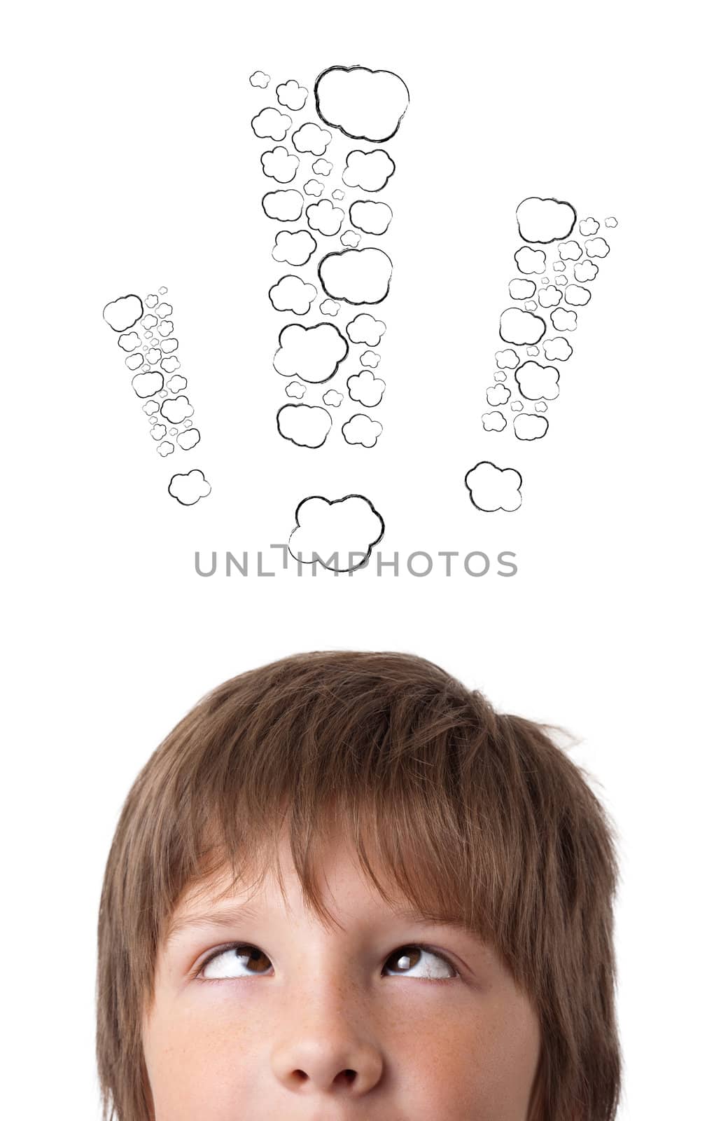 Young persons head looking with gesture at writing marks