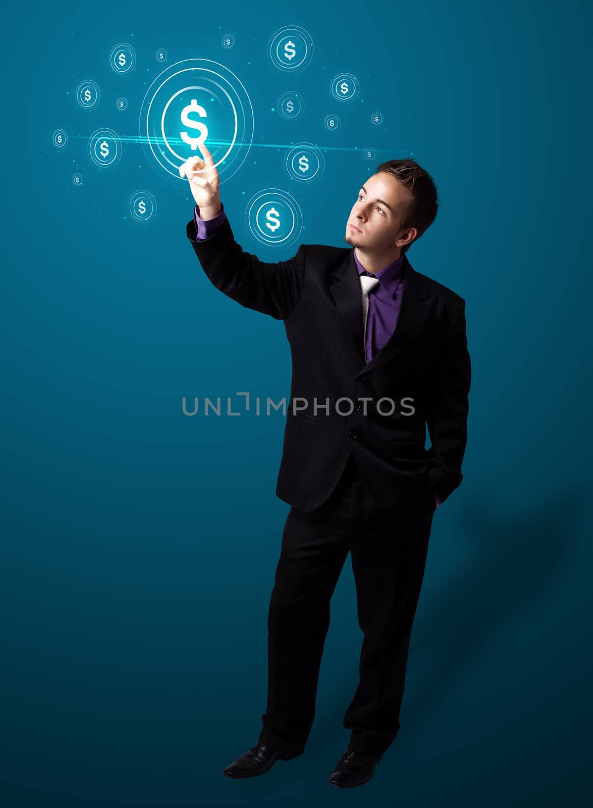 Businessman pressing modern business type of buttons by ra2studio