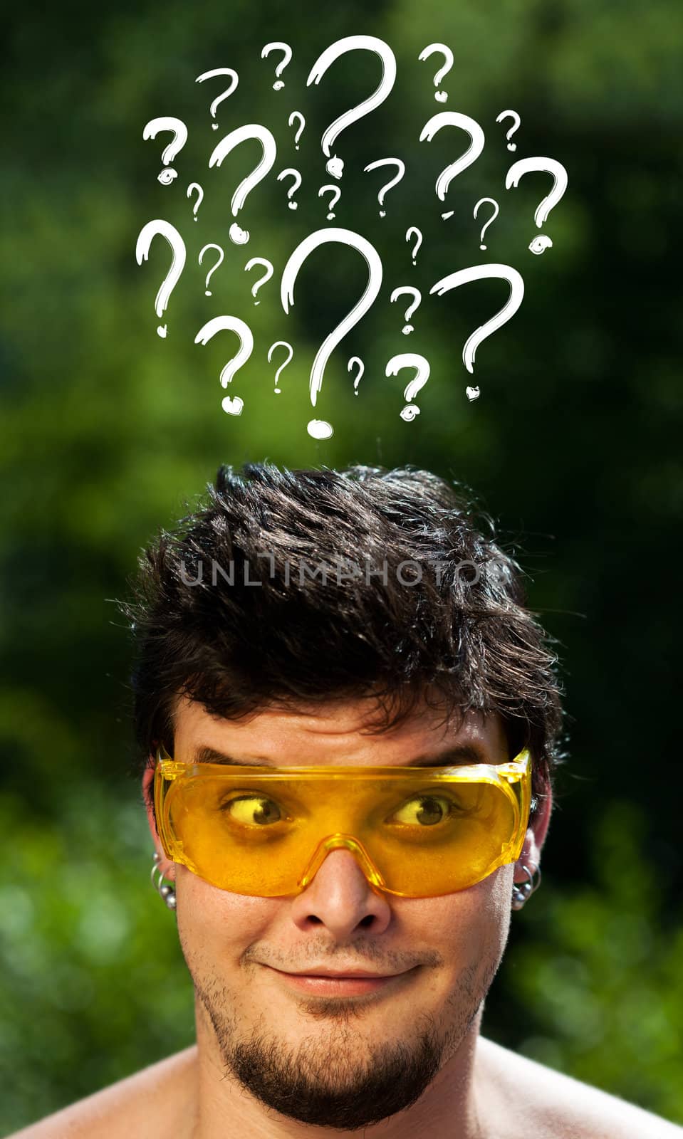 Young persons head looking with gesture at writing marks