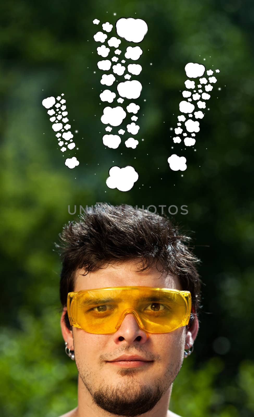 Young persons head looking with gesture at writing marks