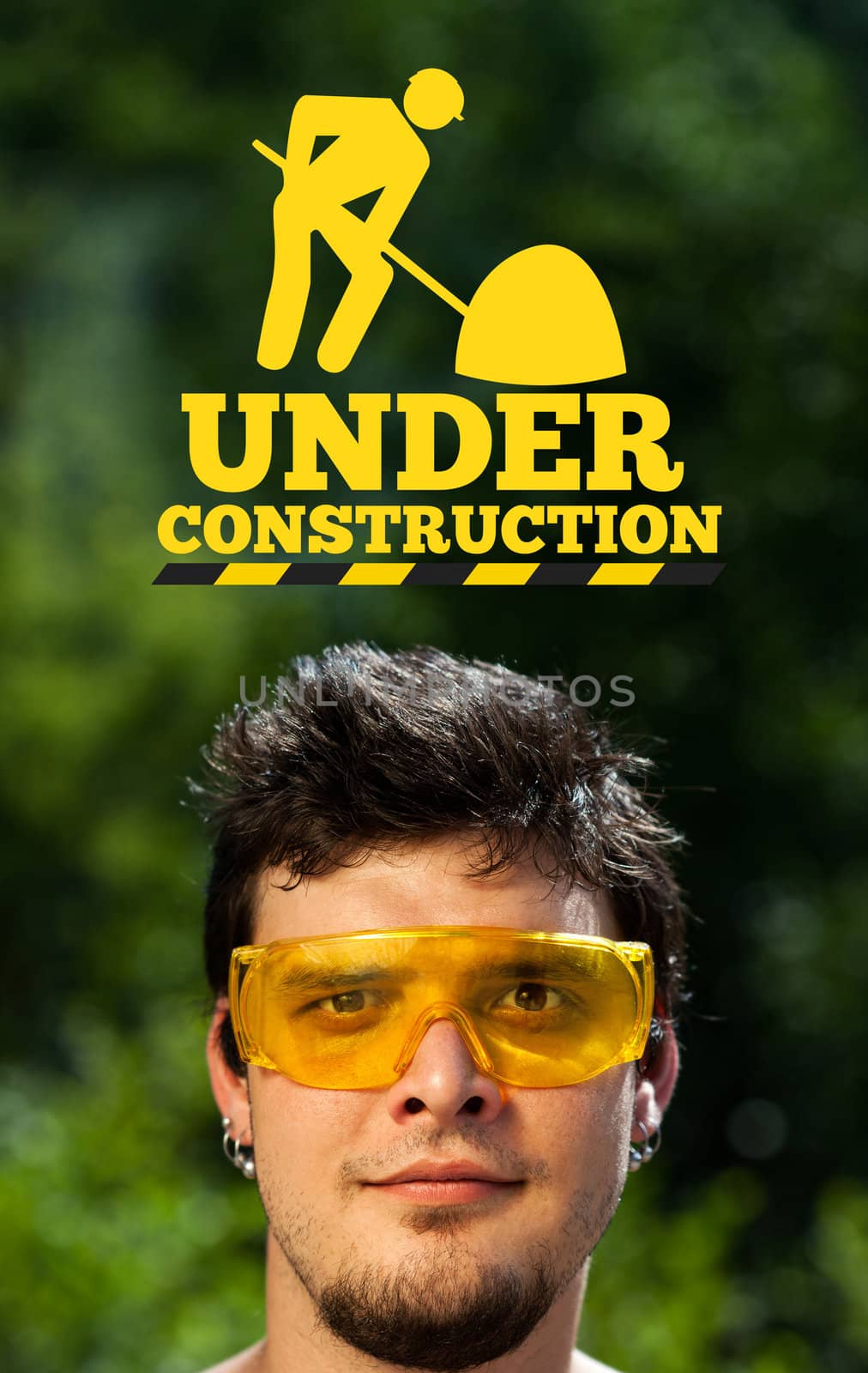 Young persons head looking at construction signs