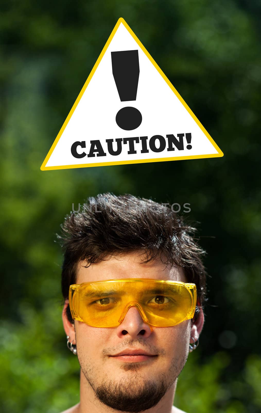 Young persons head looking at construction signs