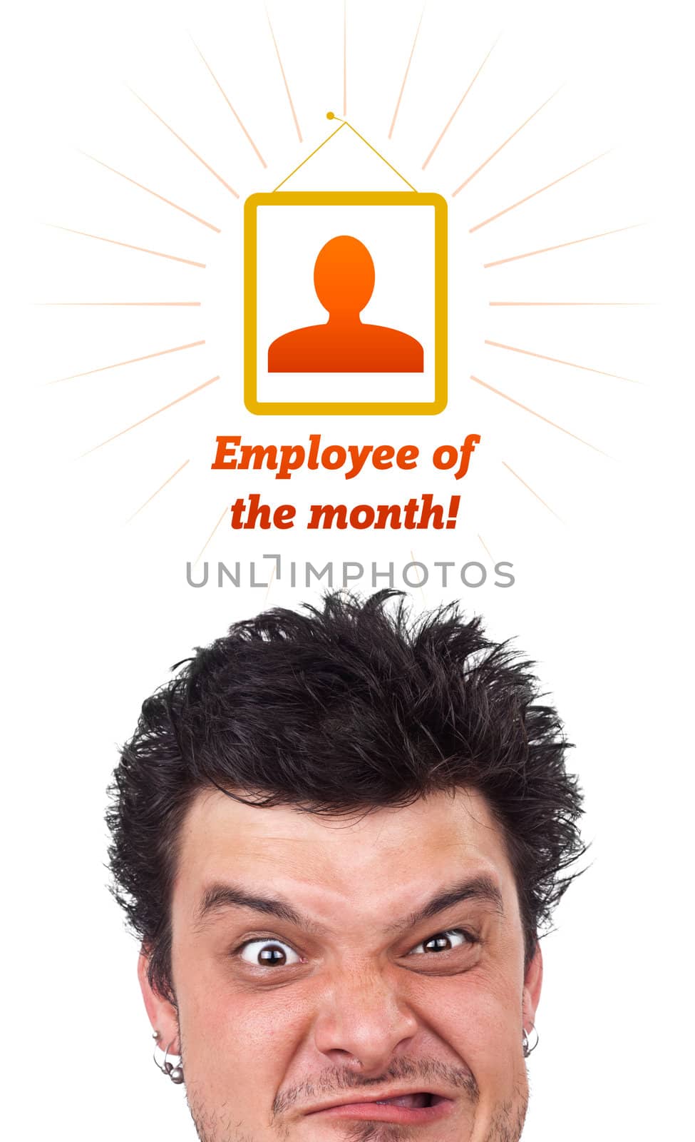 Young persons head looking with gesture at labor type of icons