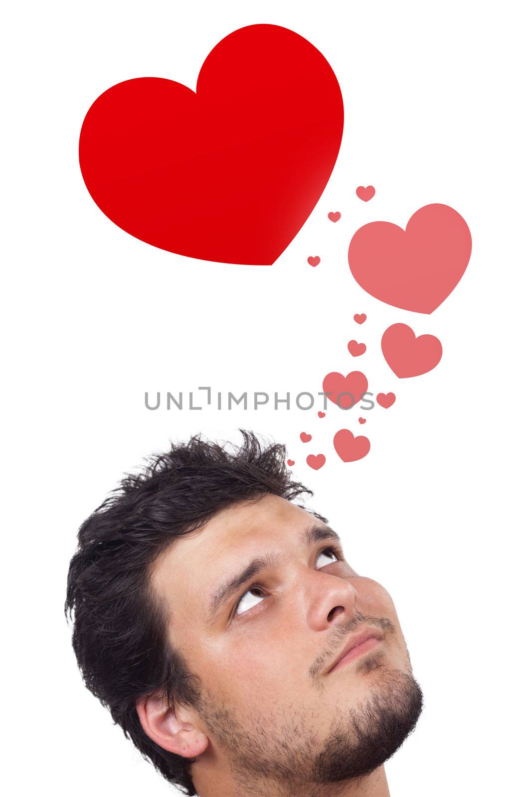 Young persons head looking with gesture at love signs