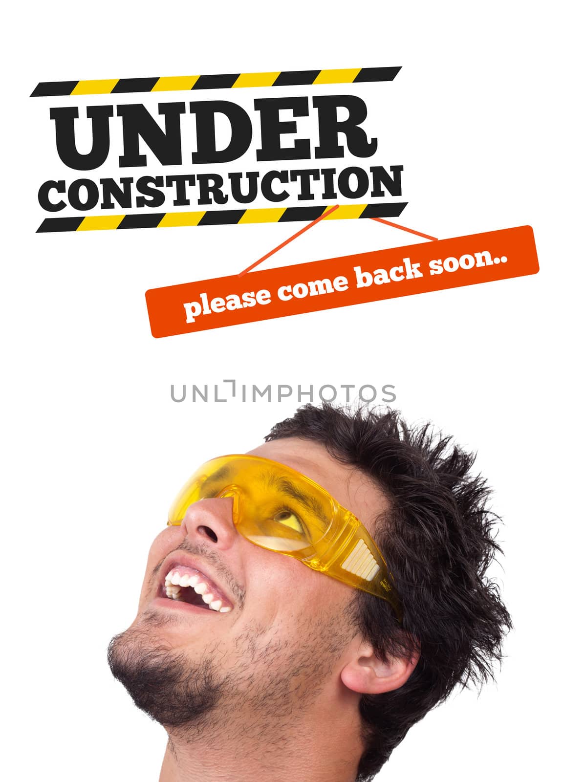 Young persons head looking at construction signs