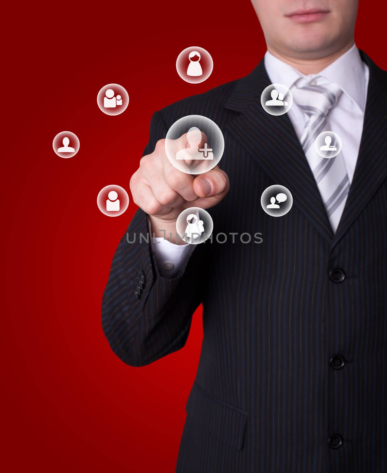Man hand pressing social network button