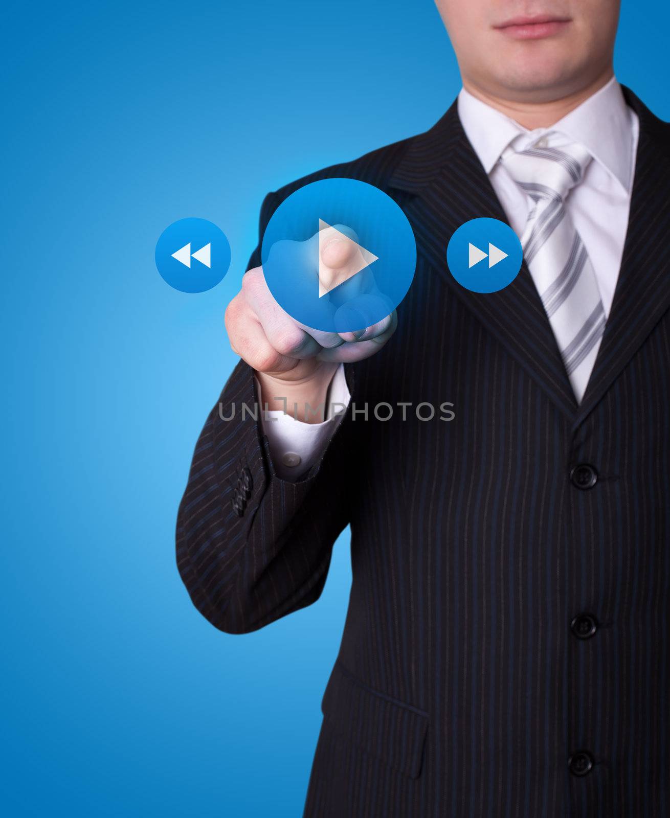 Man hand pressing media player button