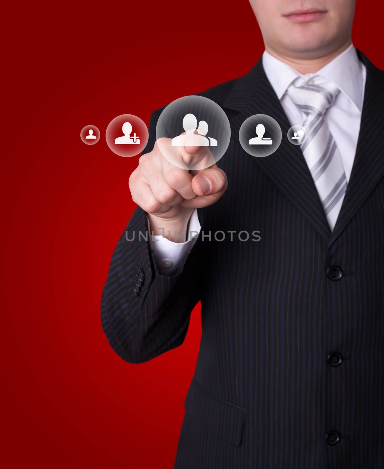 Man hand pressing social network button