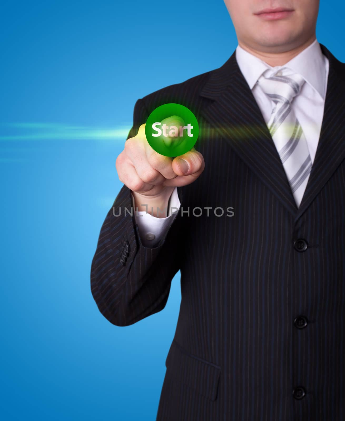 Man hand pressing Start button