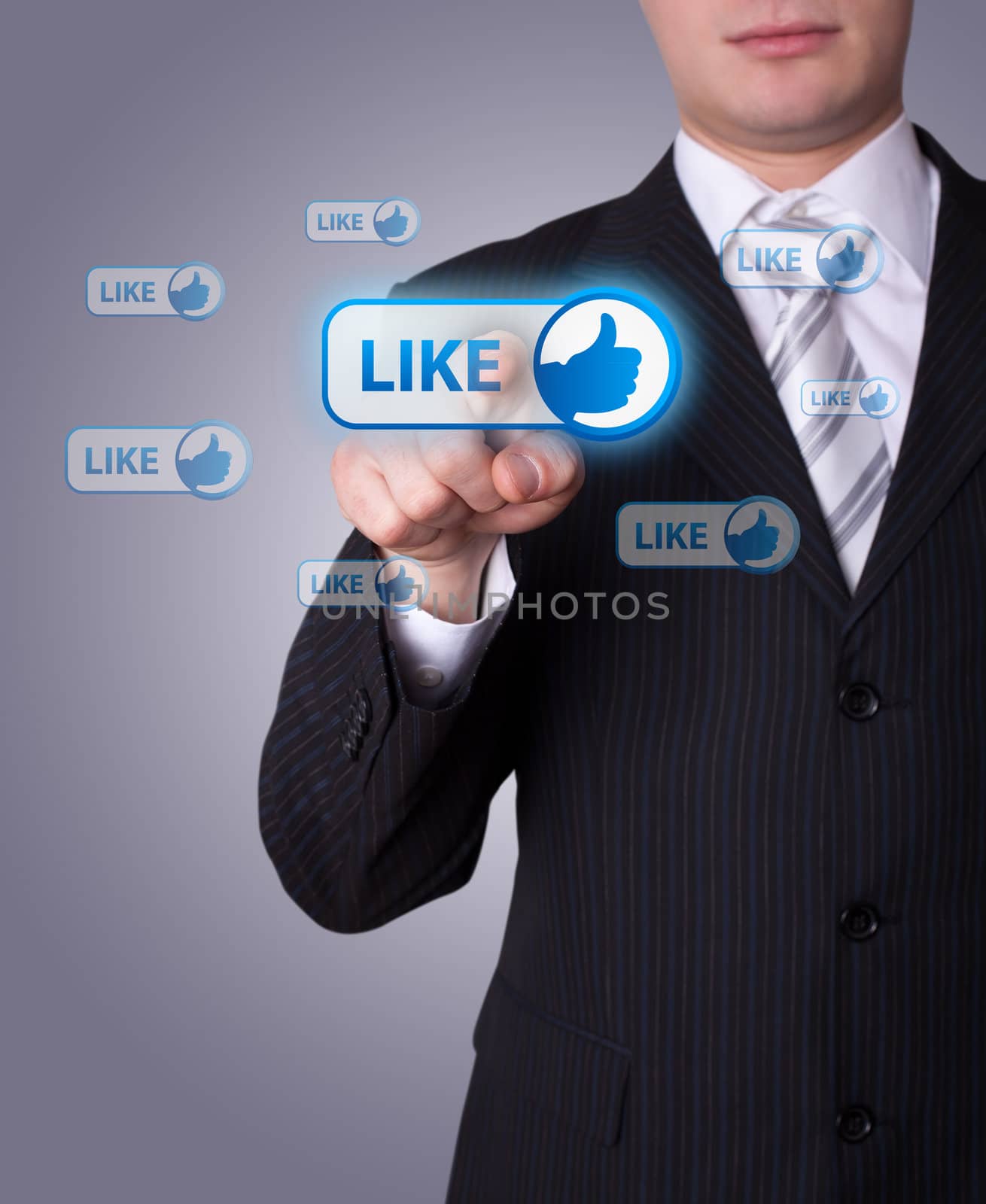 Man hand pressing social network button