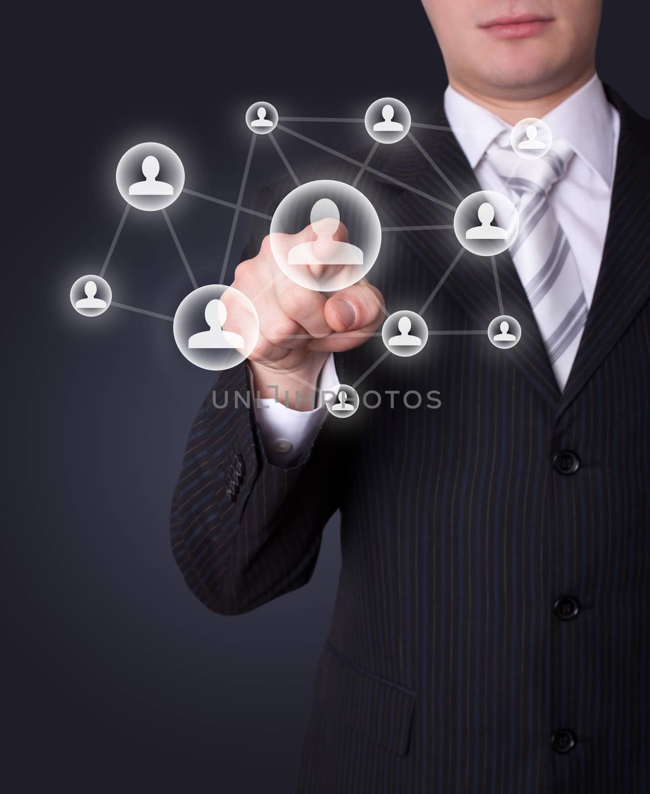 Man hand pressing social network button