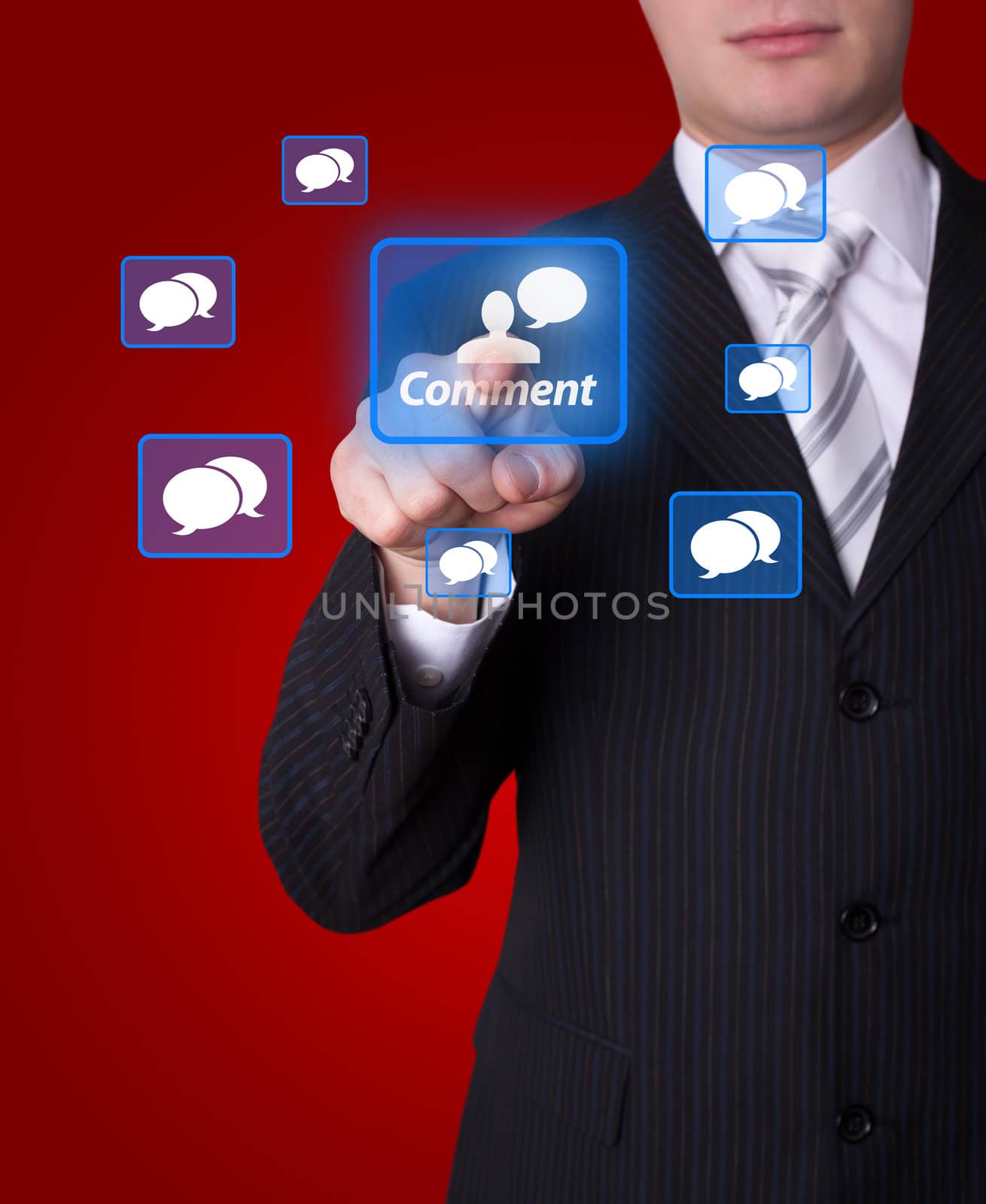 Man hand pressing social network button