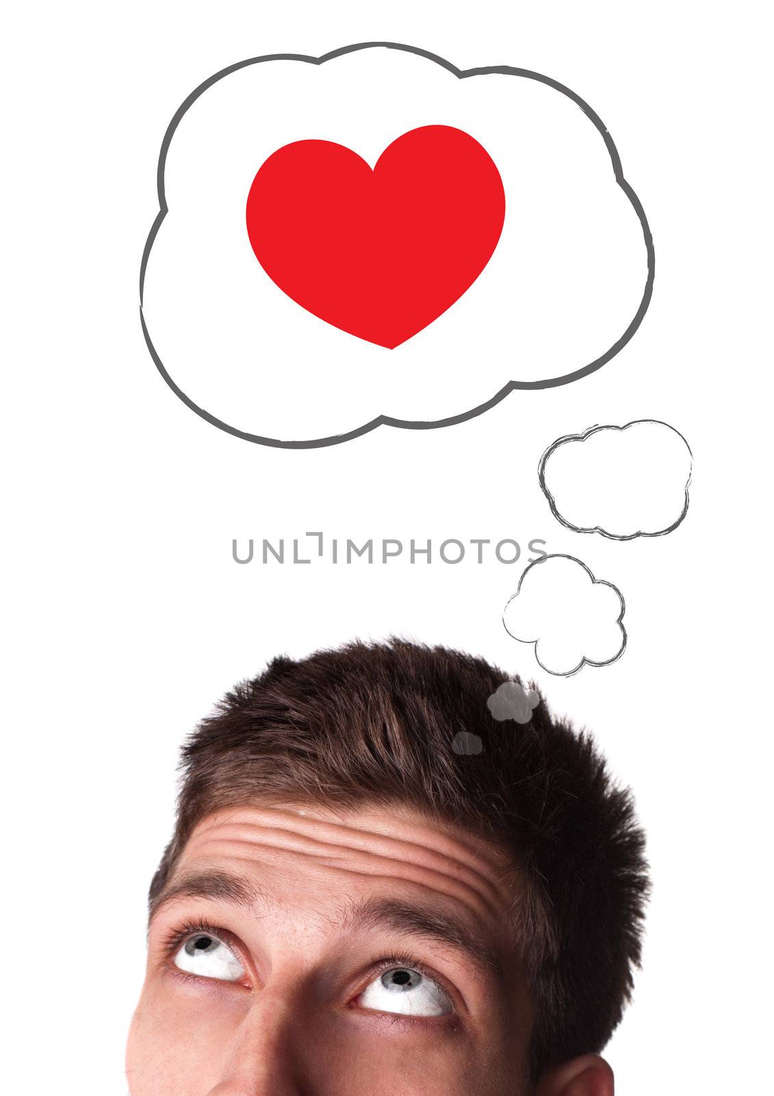 Young head looking at love type of icons by ra2studio