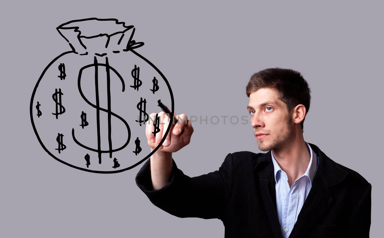 Businessman hand drawing and idea for making money by ra2studio
