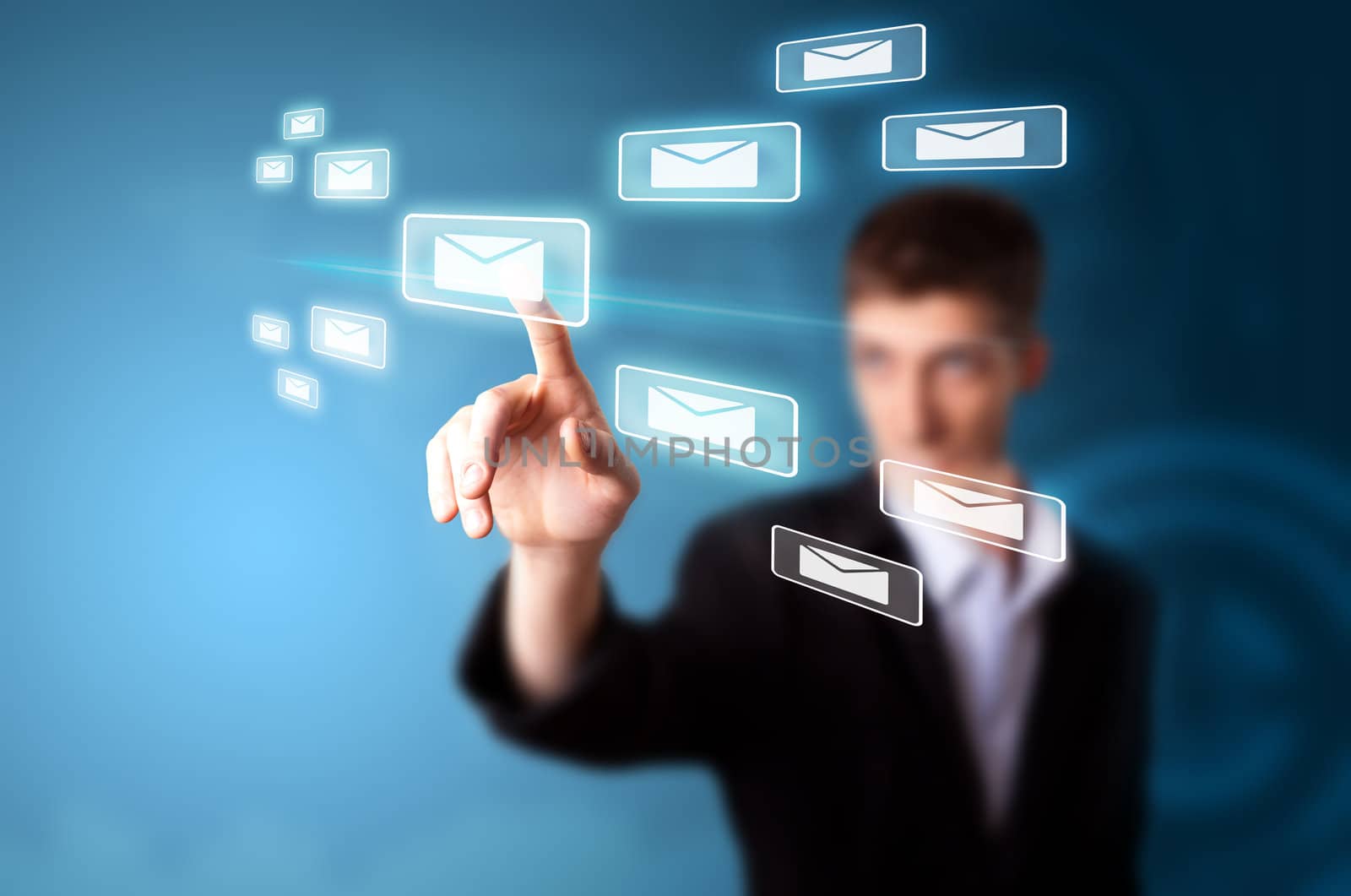 A businessman working on modern technology, selective focus