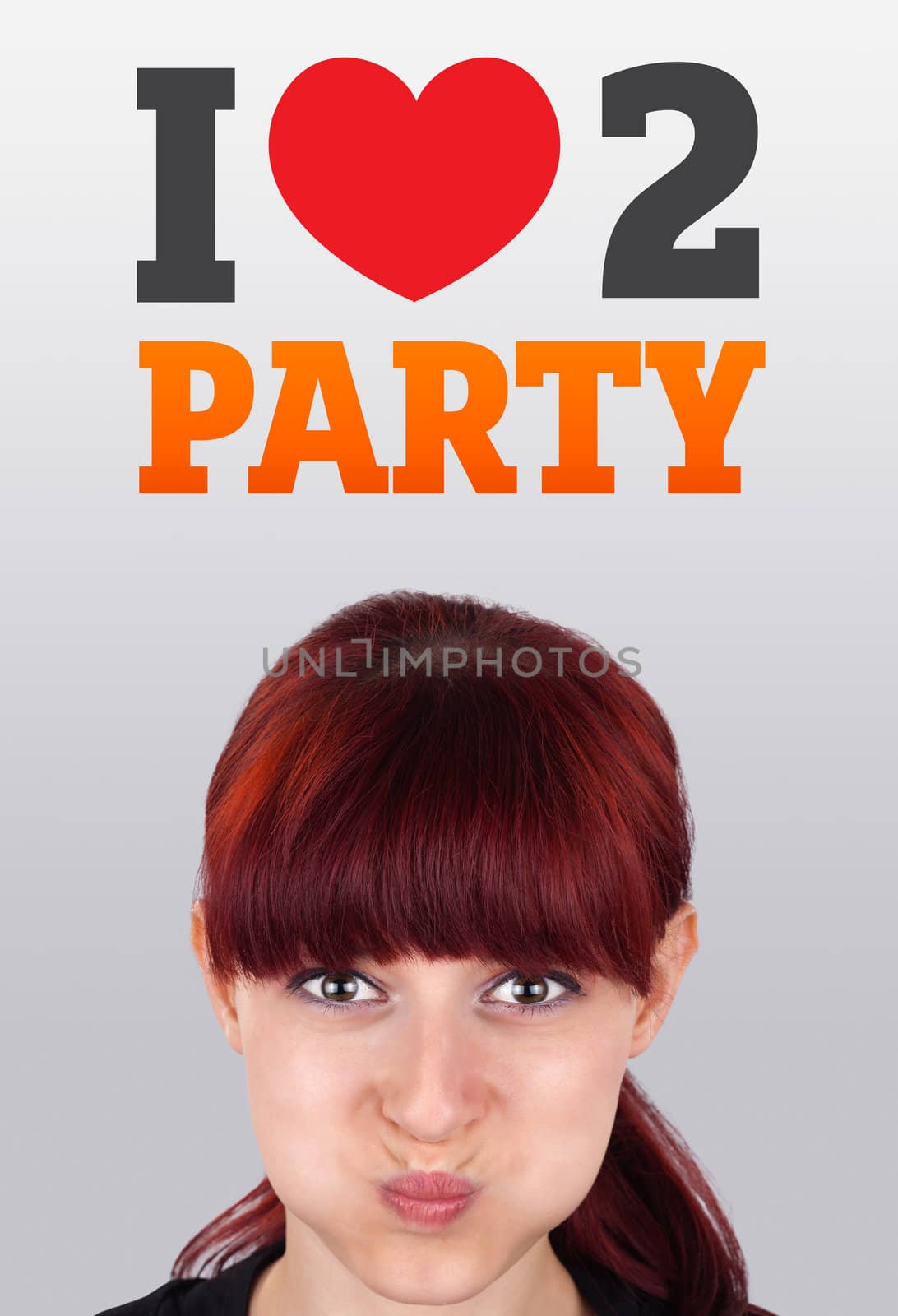 Young girl looking at party signs by ra2studio