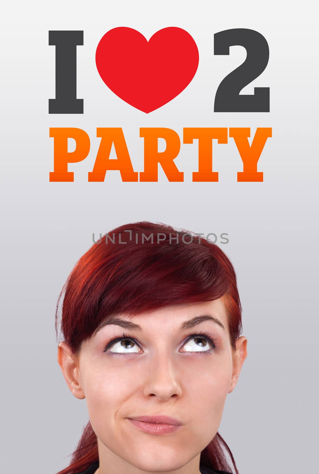 Young girl looking at party signs by ra2studio