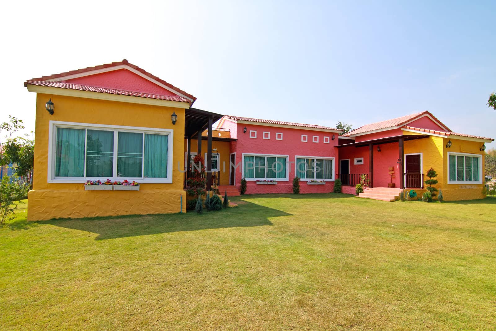 House colorful with blue sky