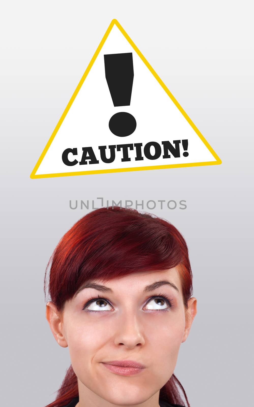 Young girl head looking at construction signs