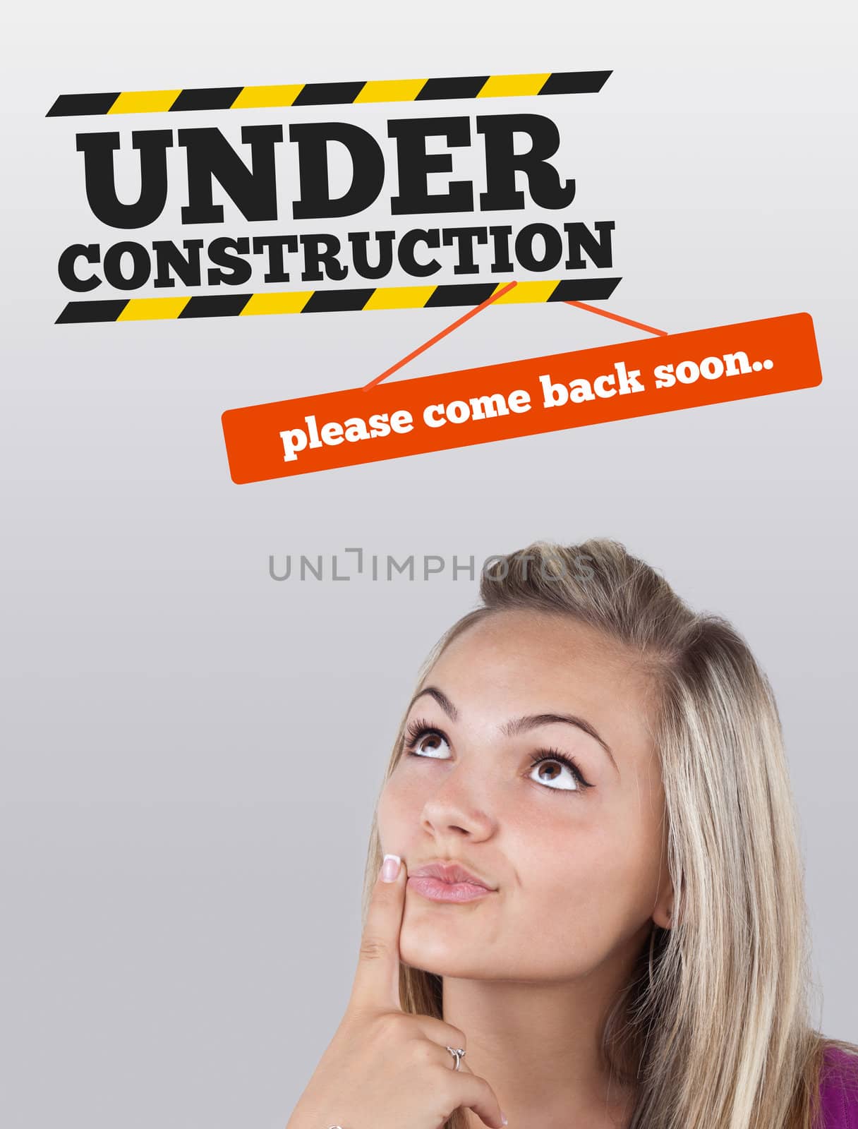 Young girl head looking at construction signs