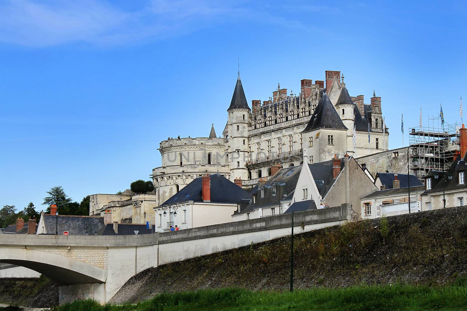 View of Amboise Castle with flowers, Loire Valley, France