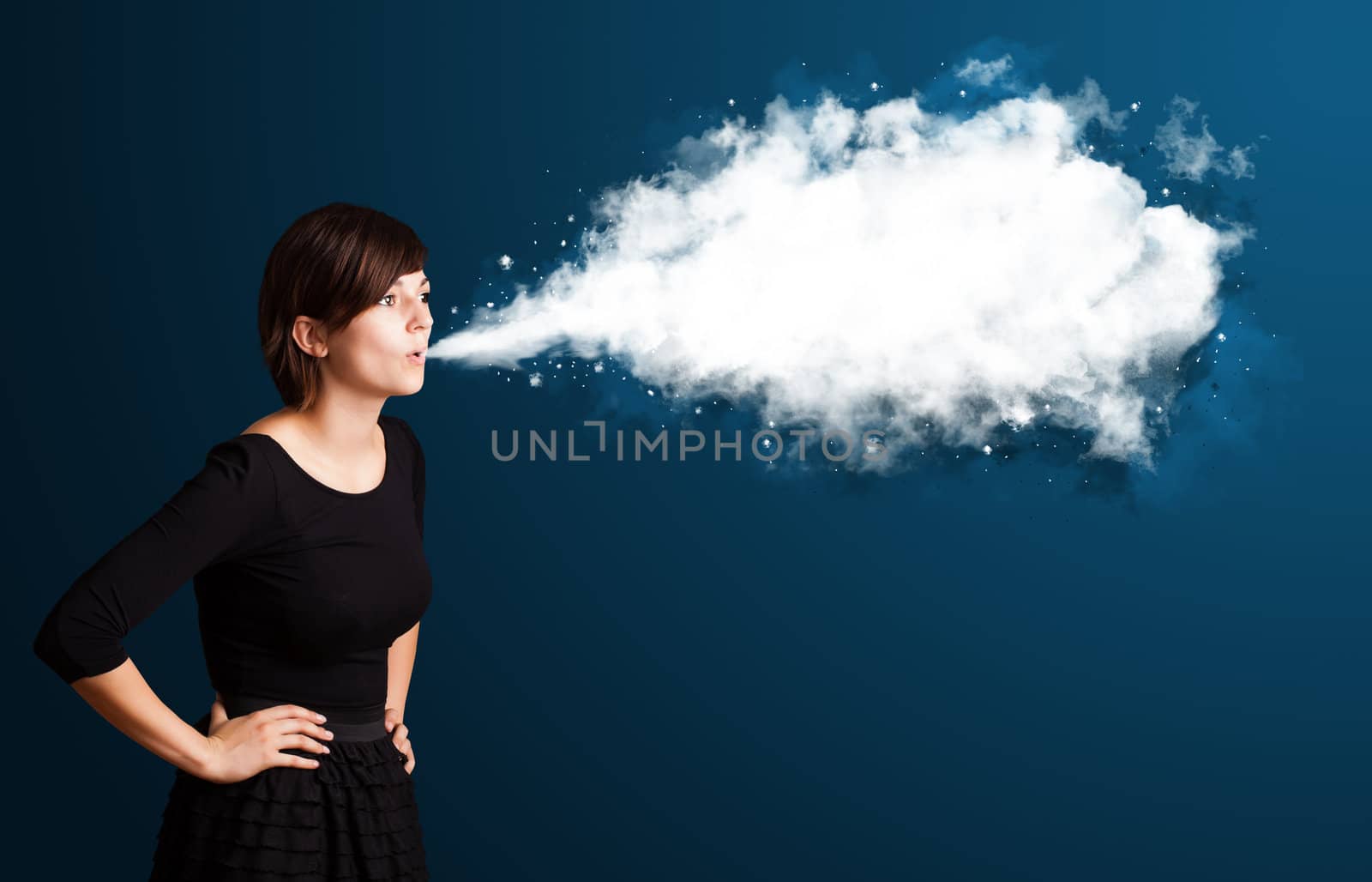 Young business woman with abstract cloud