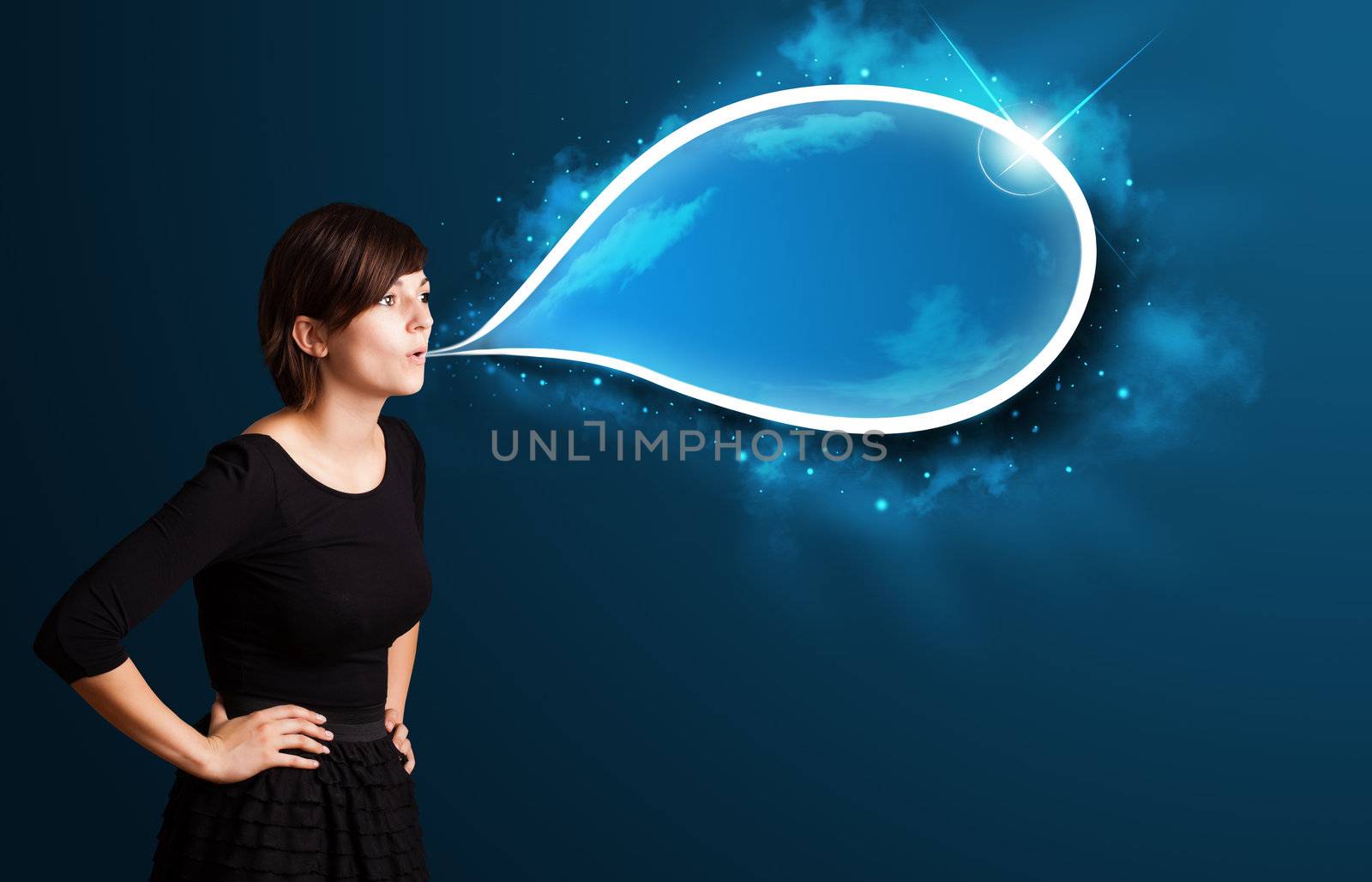 Young woman with modern speech bubble by ra2studio