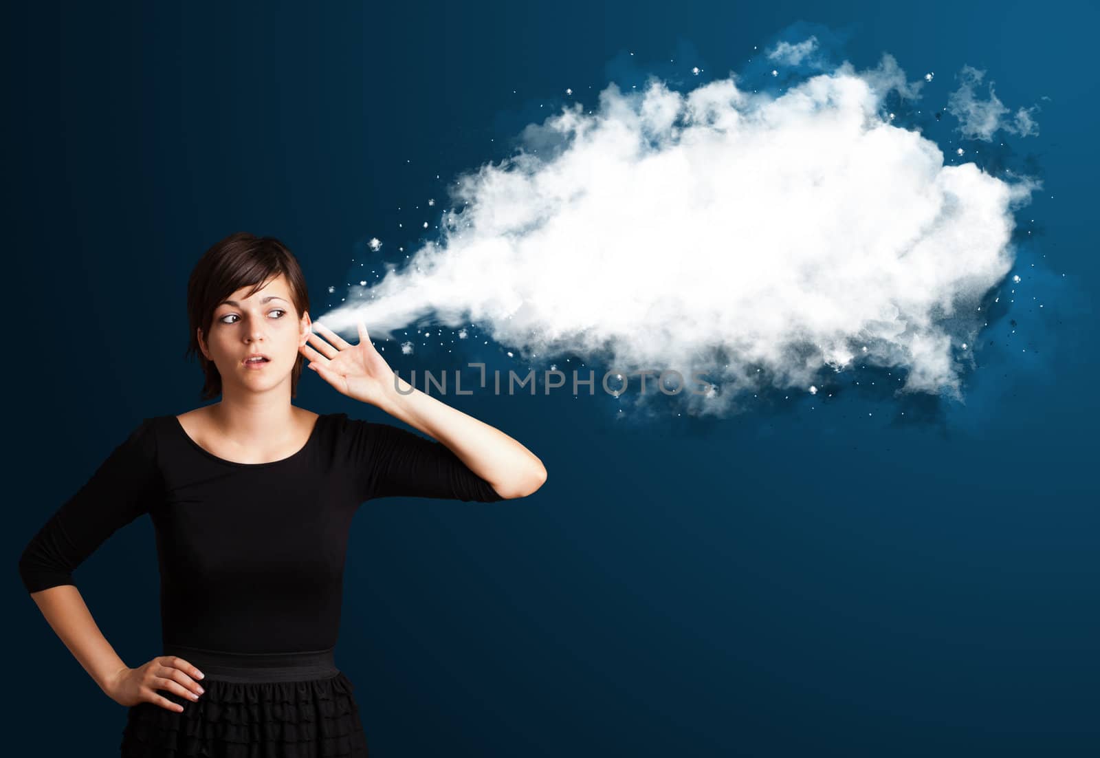 Young woman with abstract cloud by ra2studio