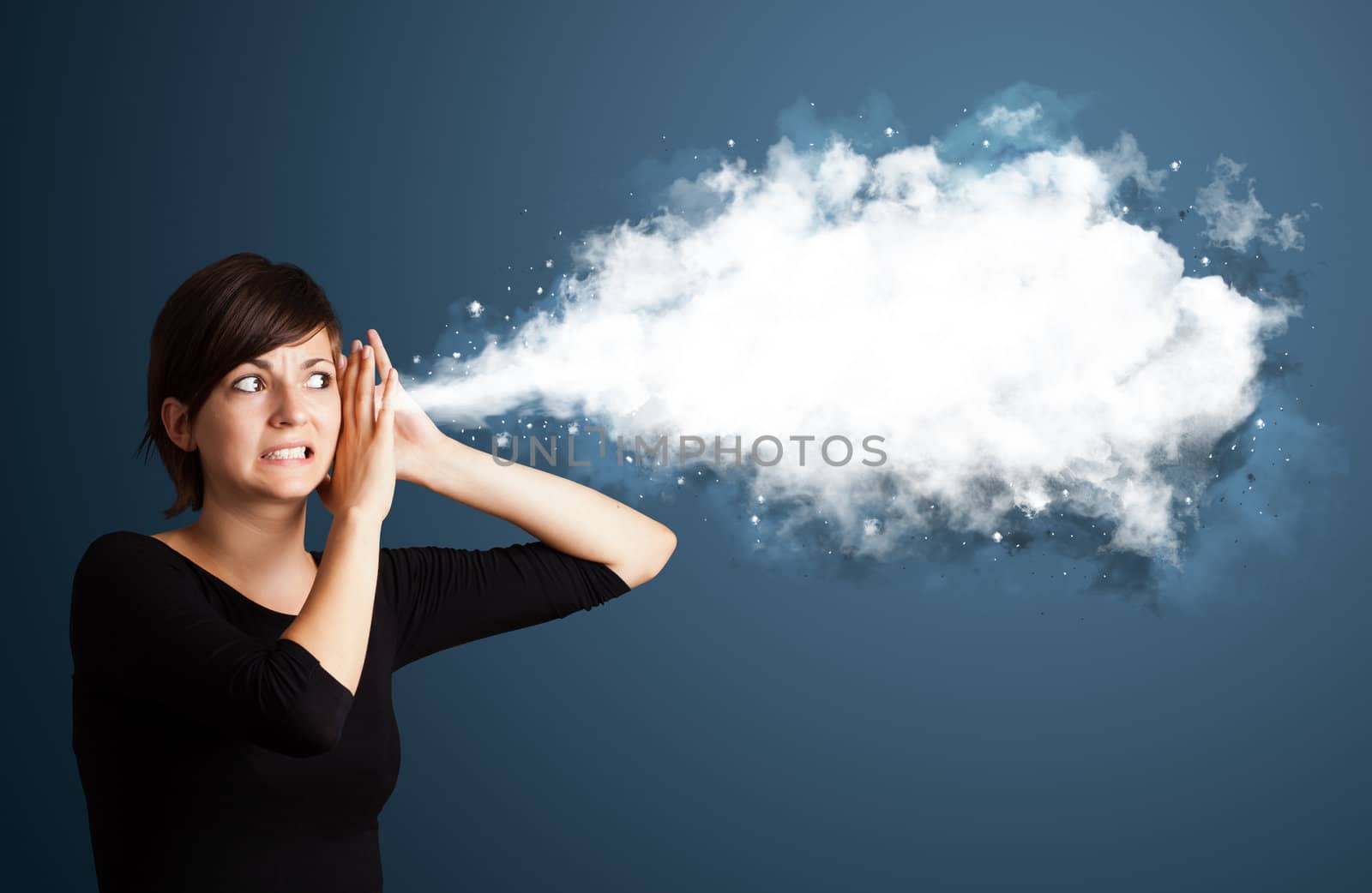 Young business woman with abstract cloud