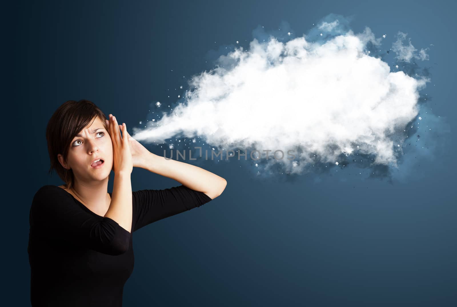 Young business woman with abstract cloud