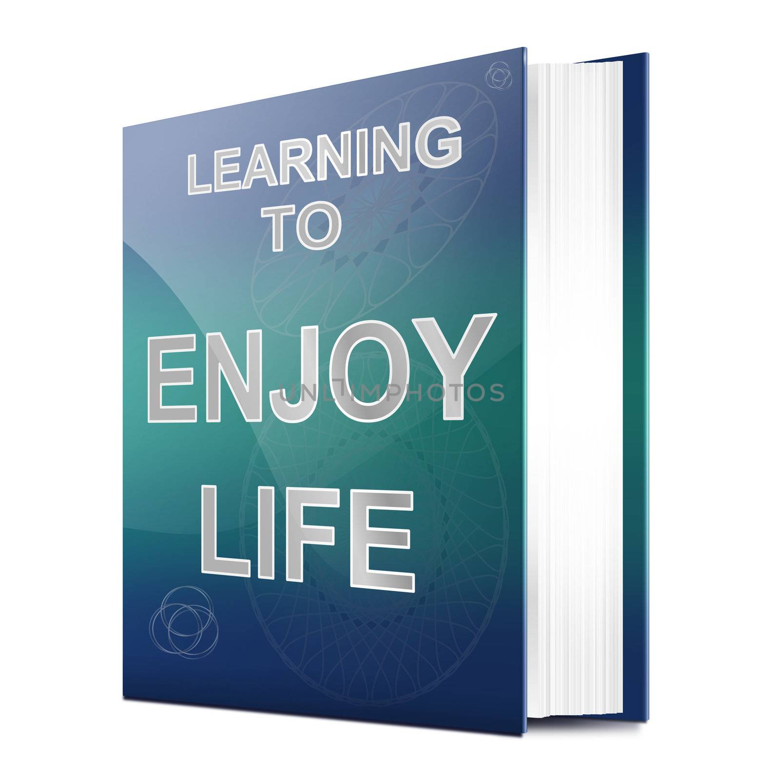 Illustration depicting a book with an enjoying life concept title. White background.