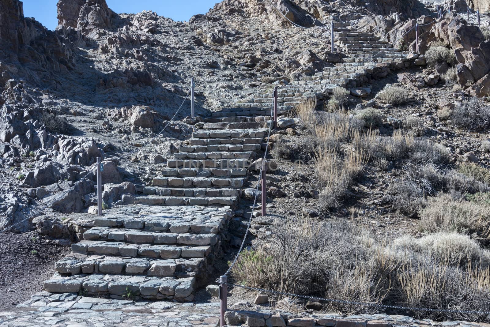 stairs from stones near the vulcano the teide on tenerife