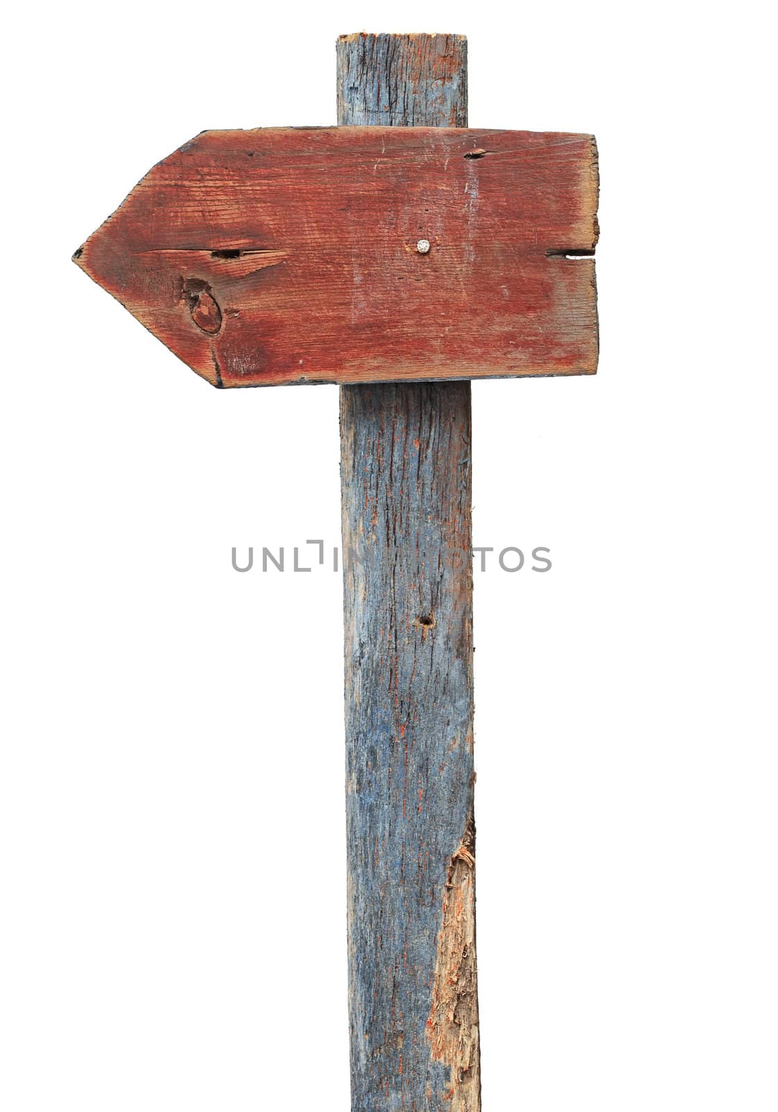 Arrow sign board made out of wood isolated, with clipping path.