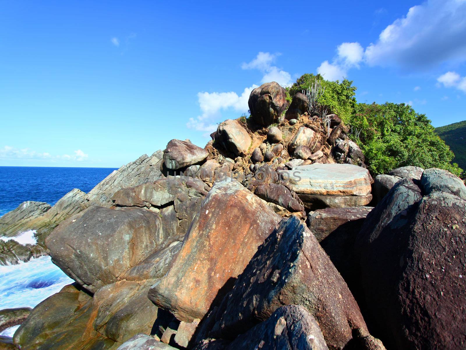 Boulders along the coast of Shark Bay National Park in the British Virgin Islands.