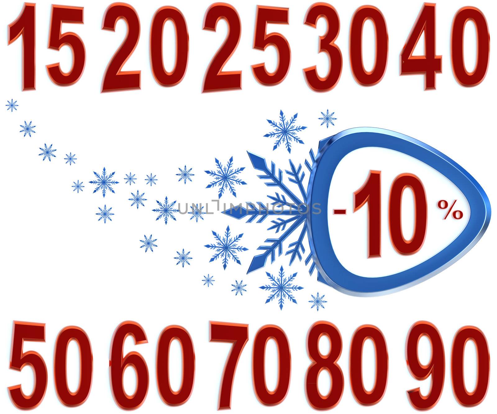arrow shaped label / sticker for sales with big variety of winter discounts