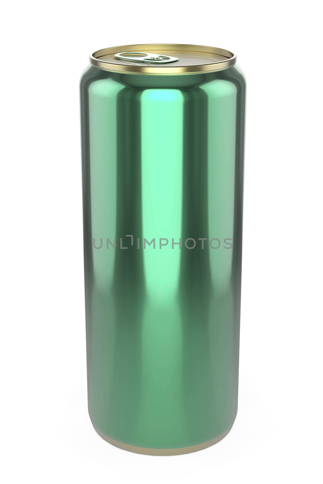 Green aluminum beer can on white background