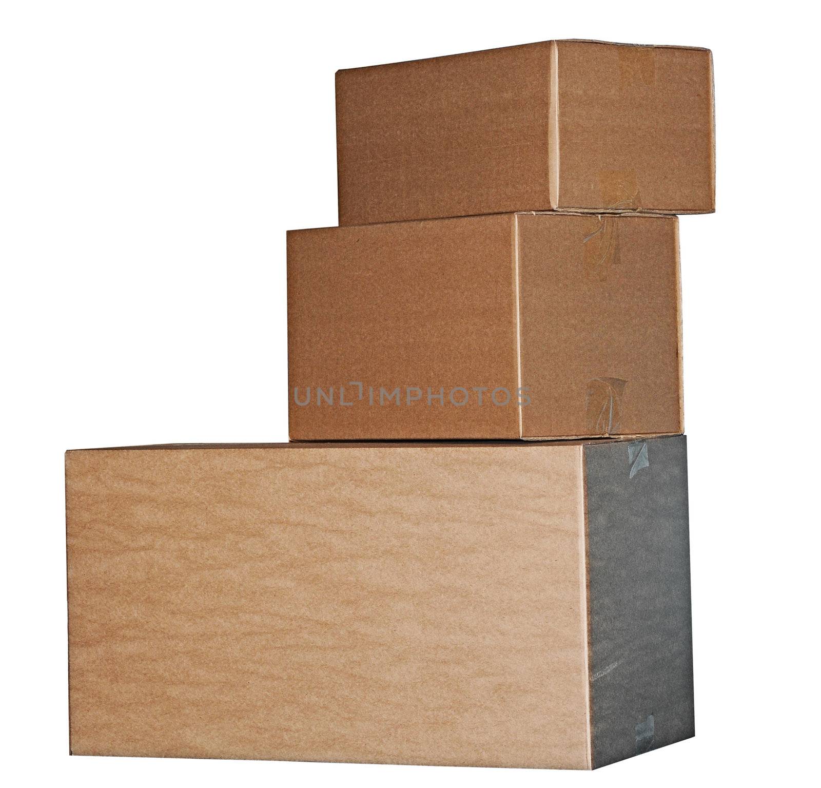 Brown cardboard boxes arranged in stack on white background  by inxti