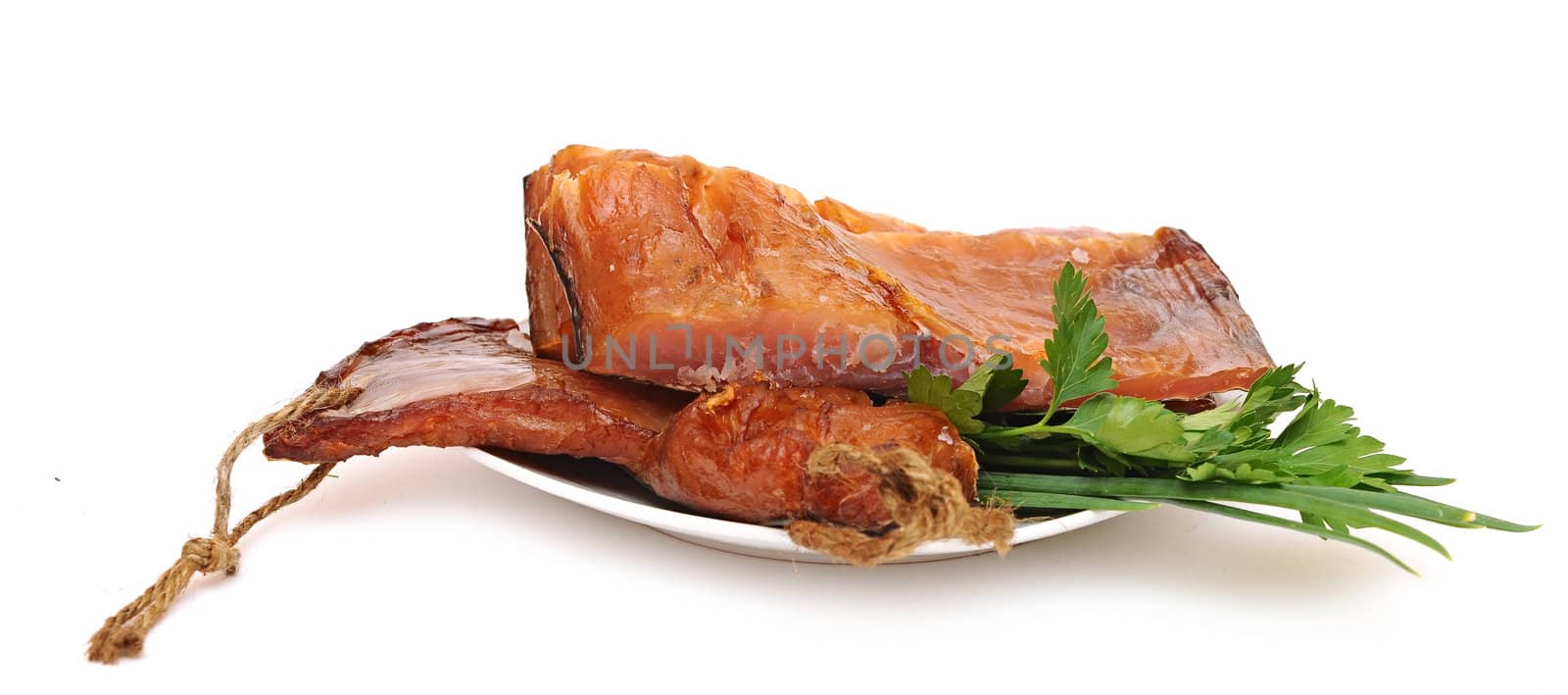 smoked fish on a white background