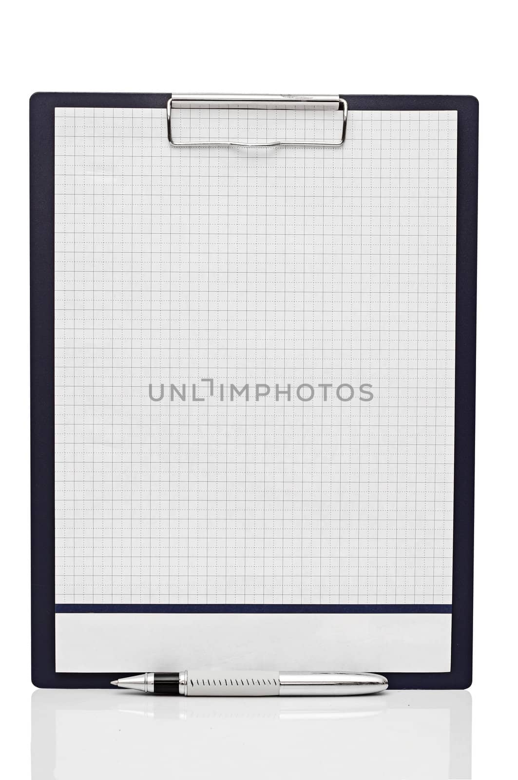 blank clipboard with a pen isolated on white