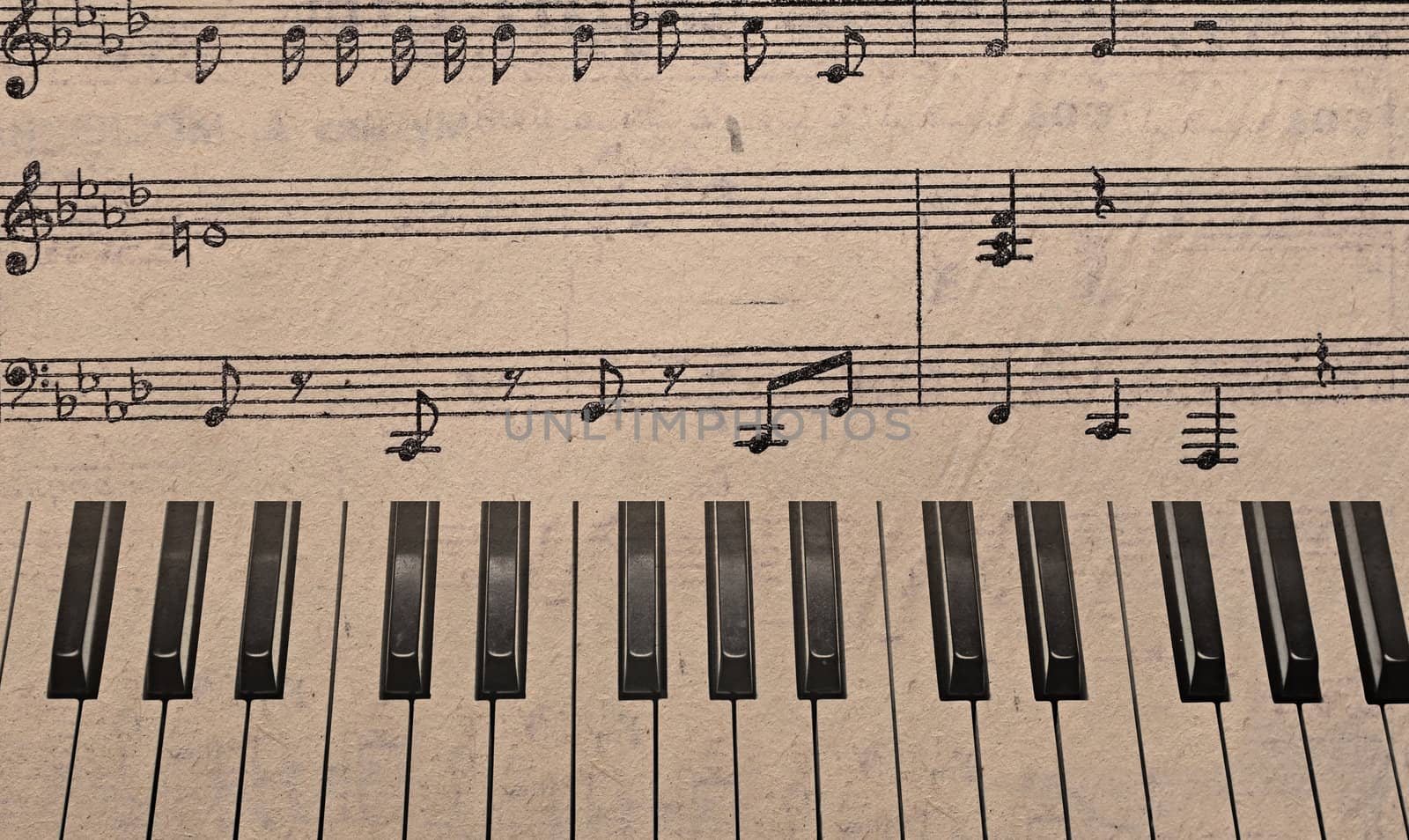 Music background with piano keys in grunge style. Music concept. 