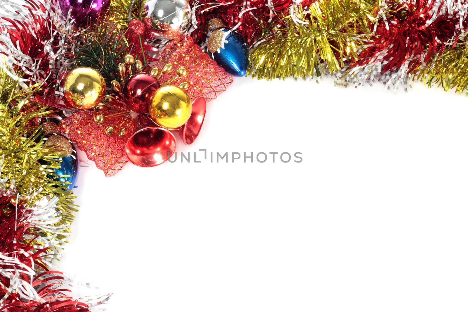 corner with Christmas decorations isolated on white