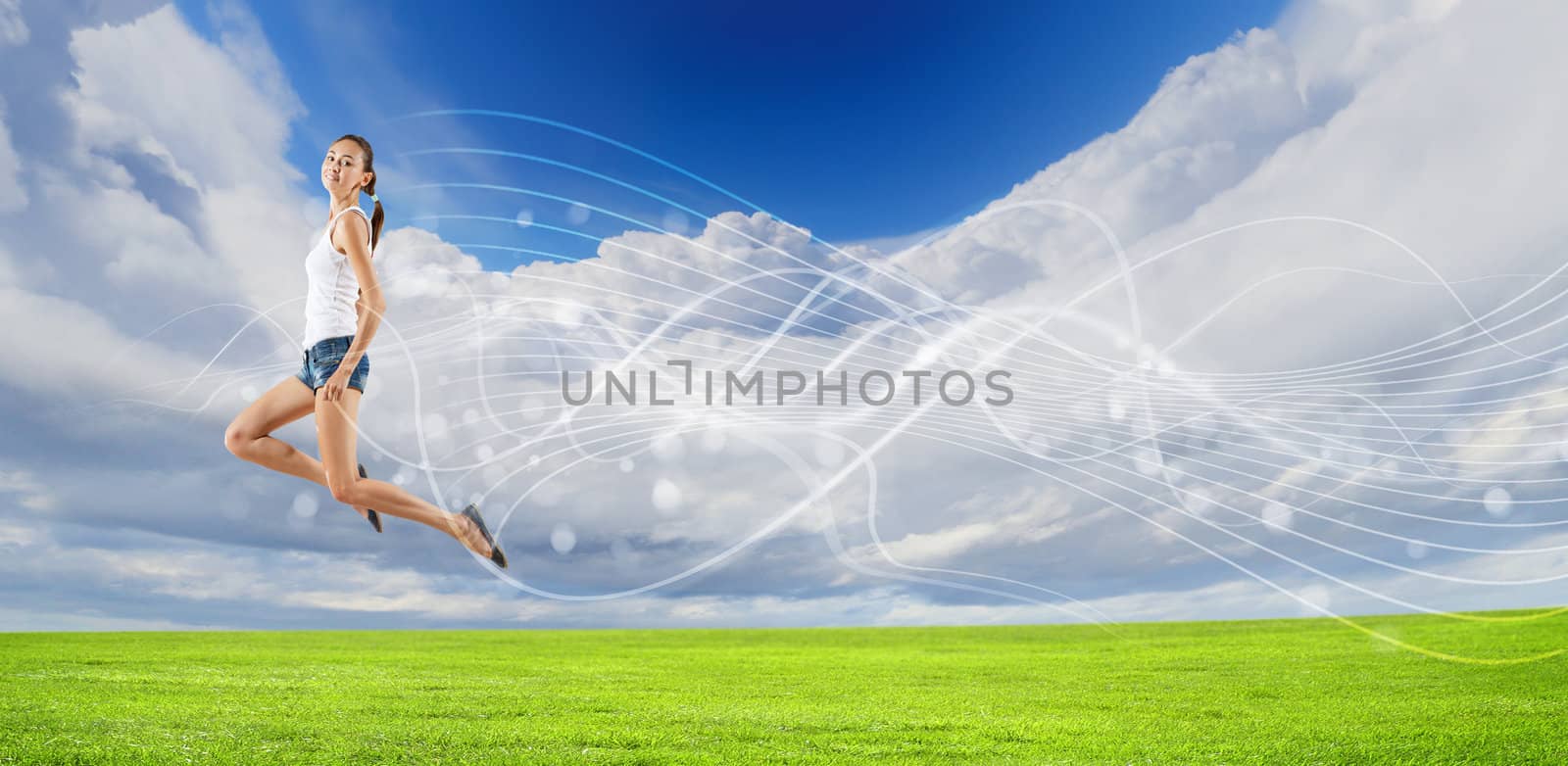 Modern style dancer against blue sky by sergey_nivens