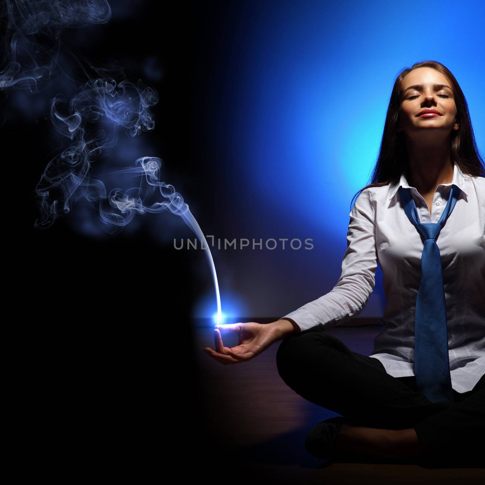 Business woman meditating by sergey_nivens