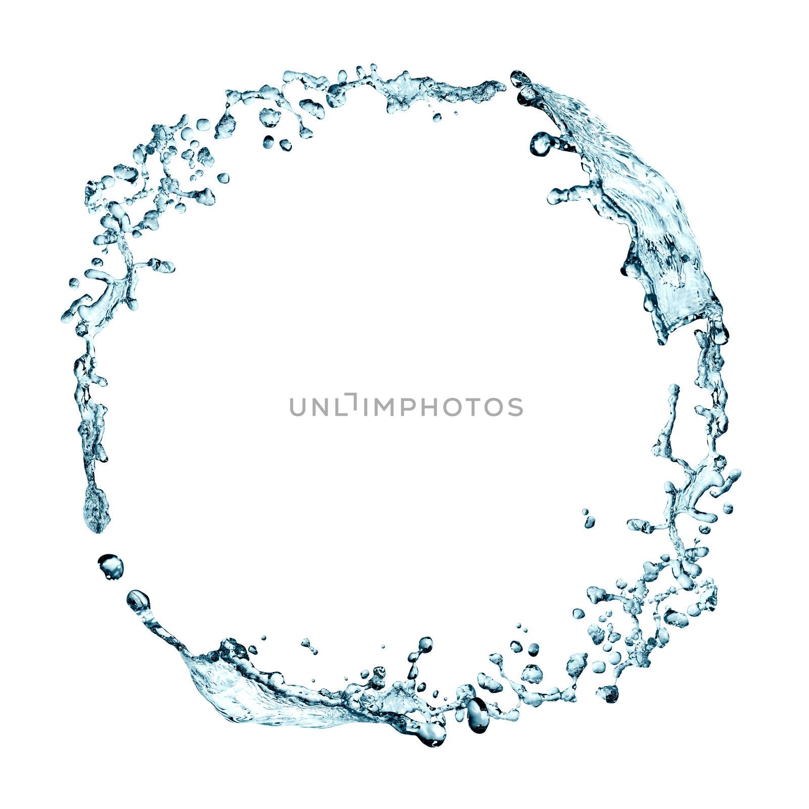 Abstract blue splashing water as picture frame on white background