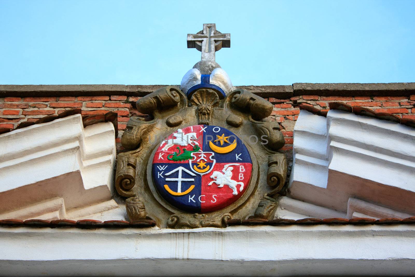 cross of the medieval castle. Medieval Dubno Castle, 1492. Ukraine.