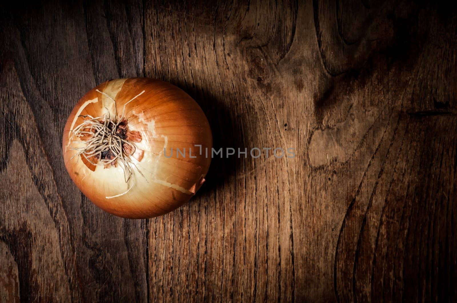 onion on textured brown wood