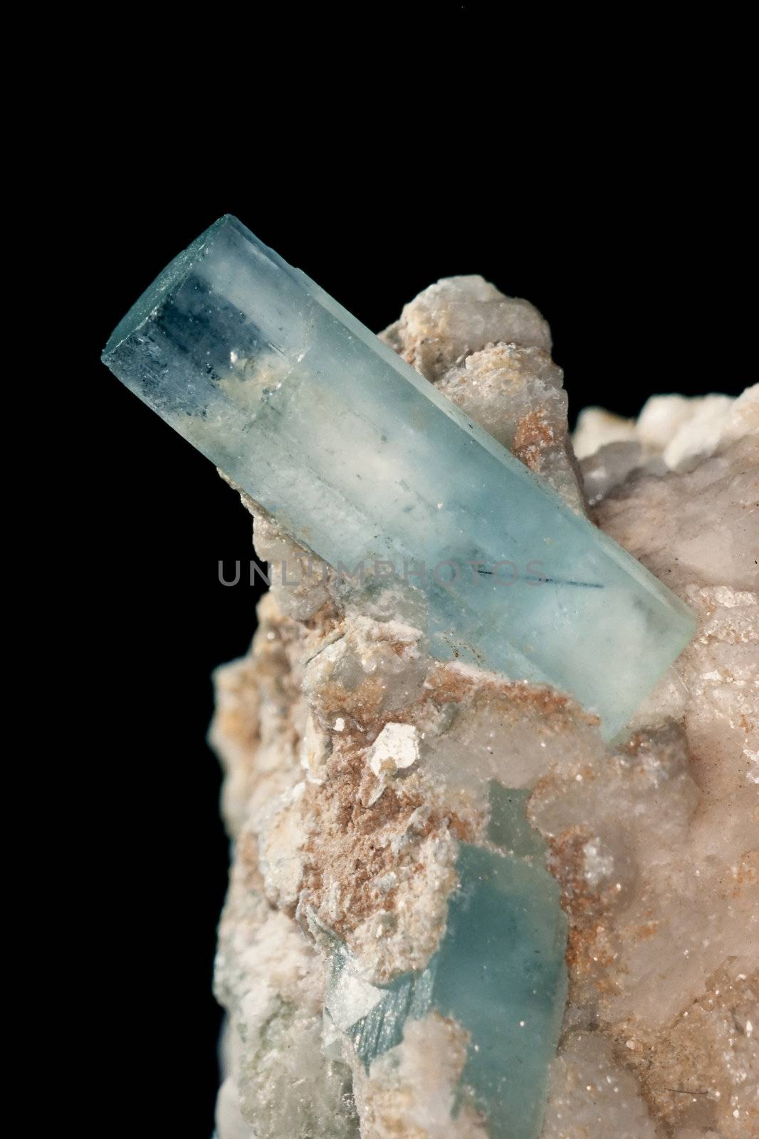 Big well formed Aquamarine crystals on matrix rock. Birthstone for March. Healers use aquamarine for problems related to thymus gland and fluid retention. Found in Pakistan.