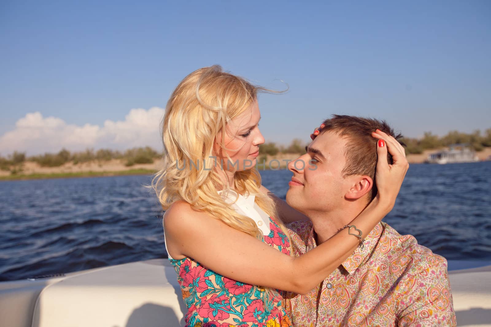 happy couple on the boat