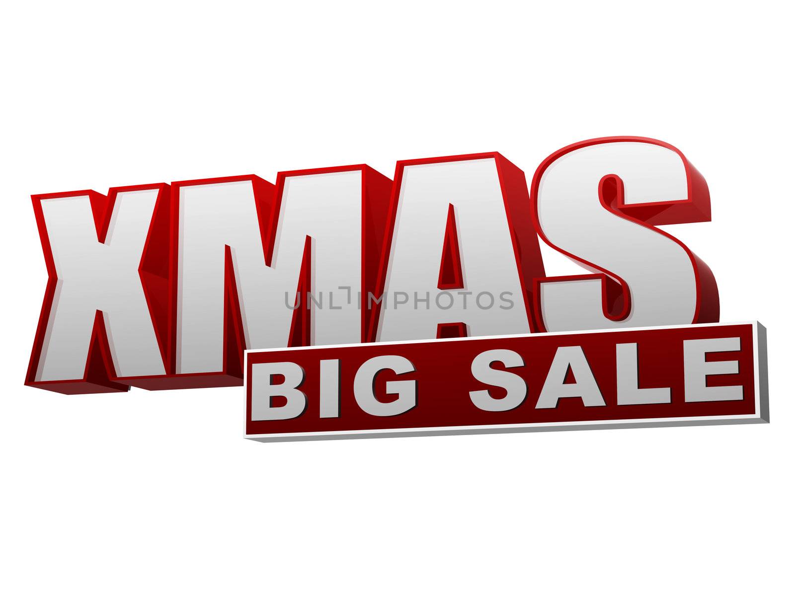 text xmas big sale 3d red white banner with letters and block, business concept