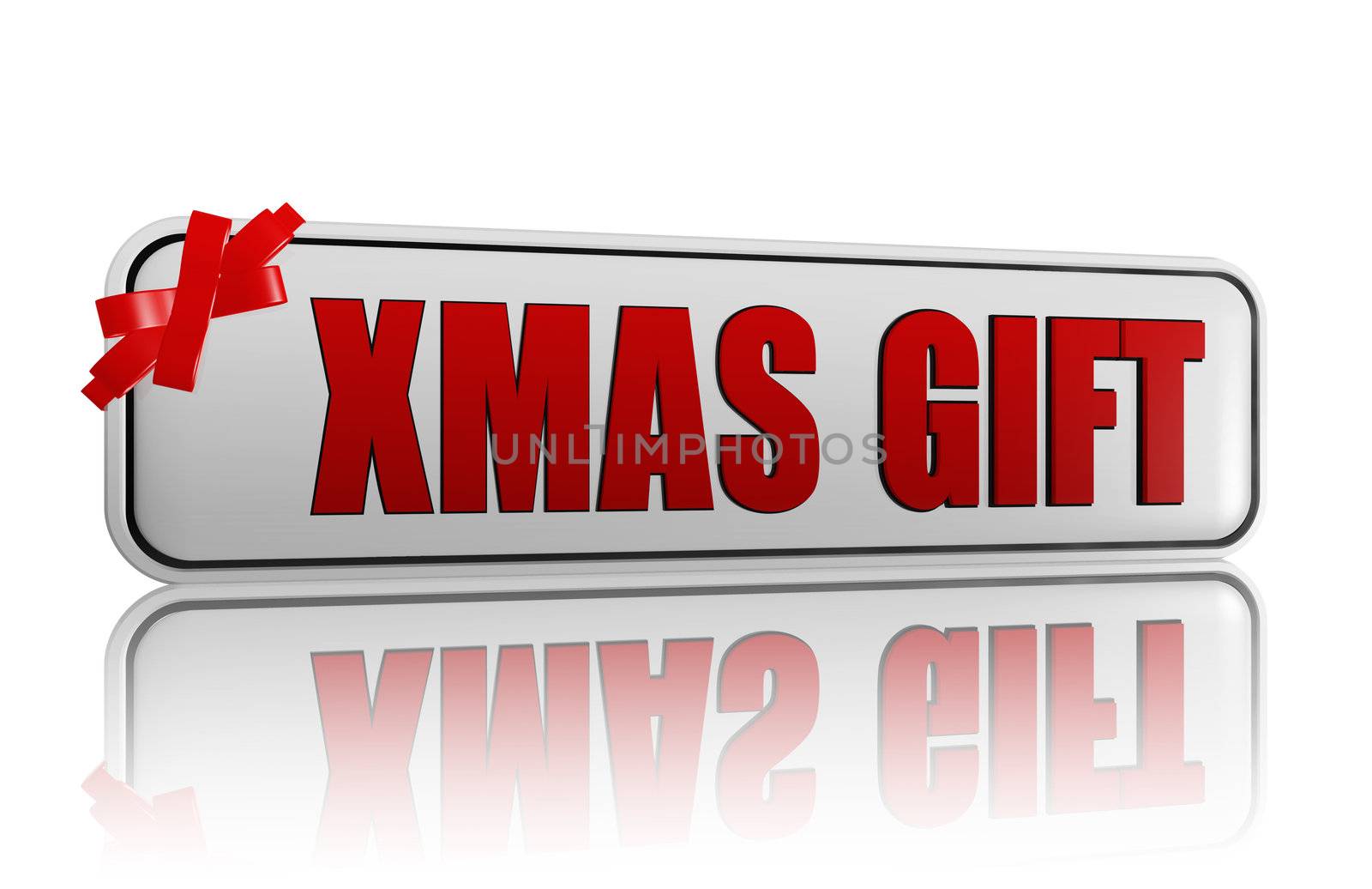 3d white banner with text xmas gift and red bow, business and holiday concept